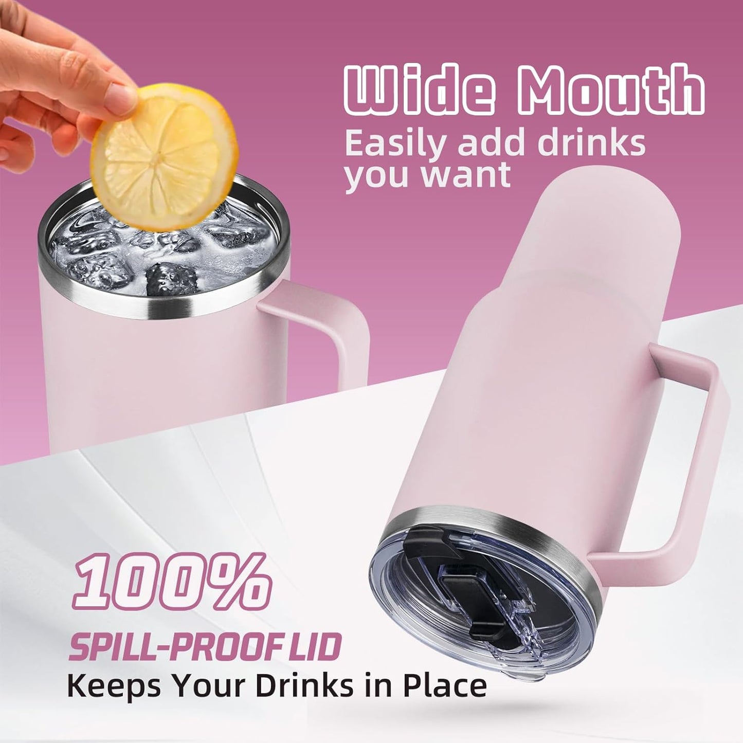 20 oz Tumbler with Handle, Stainless Steel Insulated Tumbler with Lid and Straw, Double Wall Vacuum Coffee Mug Tumbler, Insulated Coffee Thermal Cup for Cold and Hot (Light Purple)