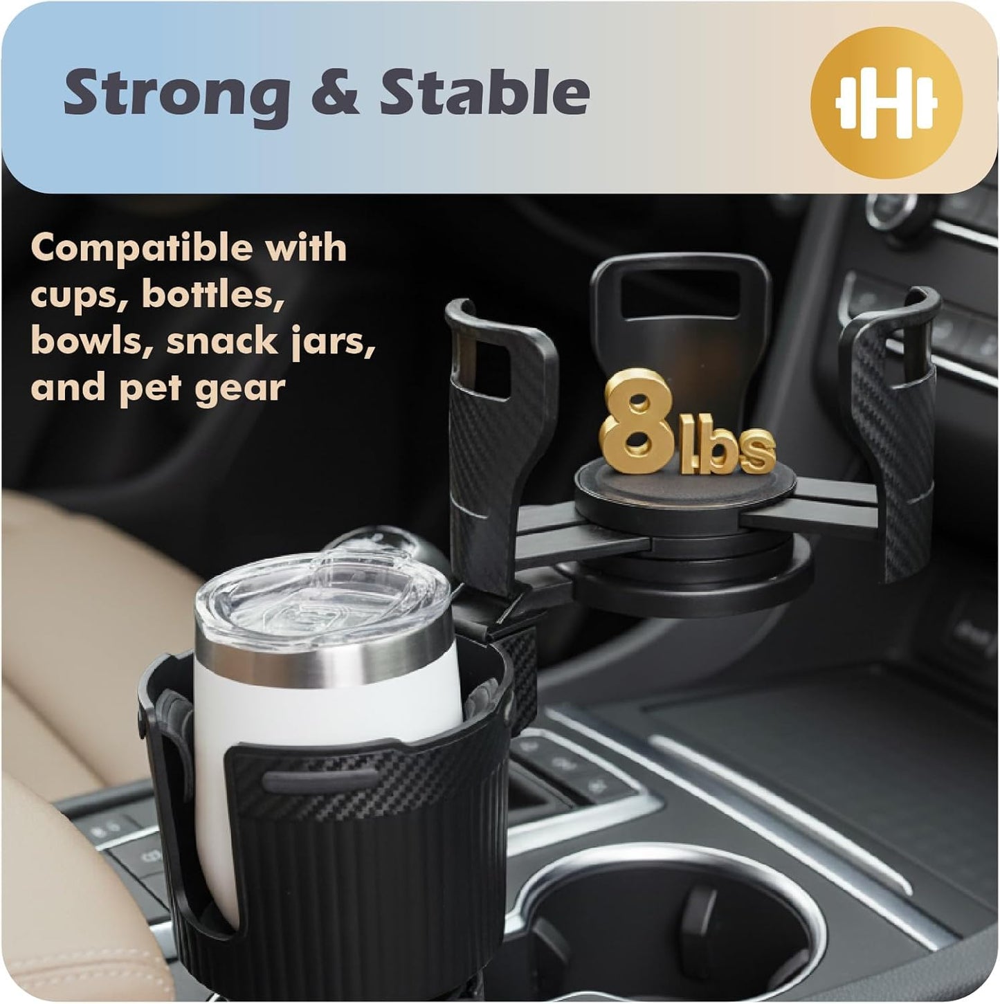 OtterVerz 11 Upgraded Car Cup Holder Tray, 3 in 1 Car Cup Holder Expander Adapter, 360° Rotating Detachable 10.5" Car Food Tray Table for Eating, Road Trip Essentials, Fits Yeti/Hydro Flask 16–46oz