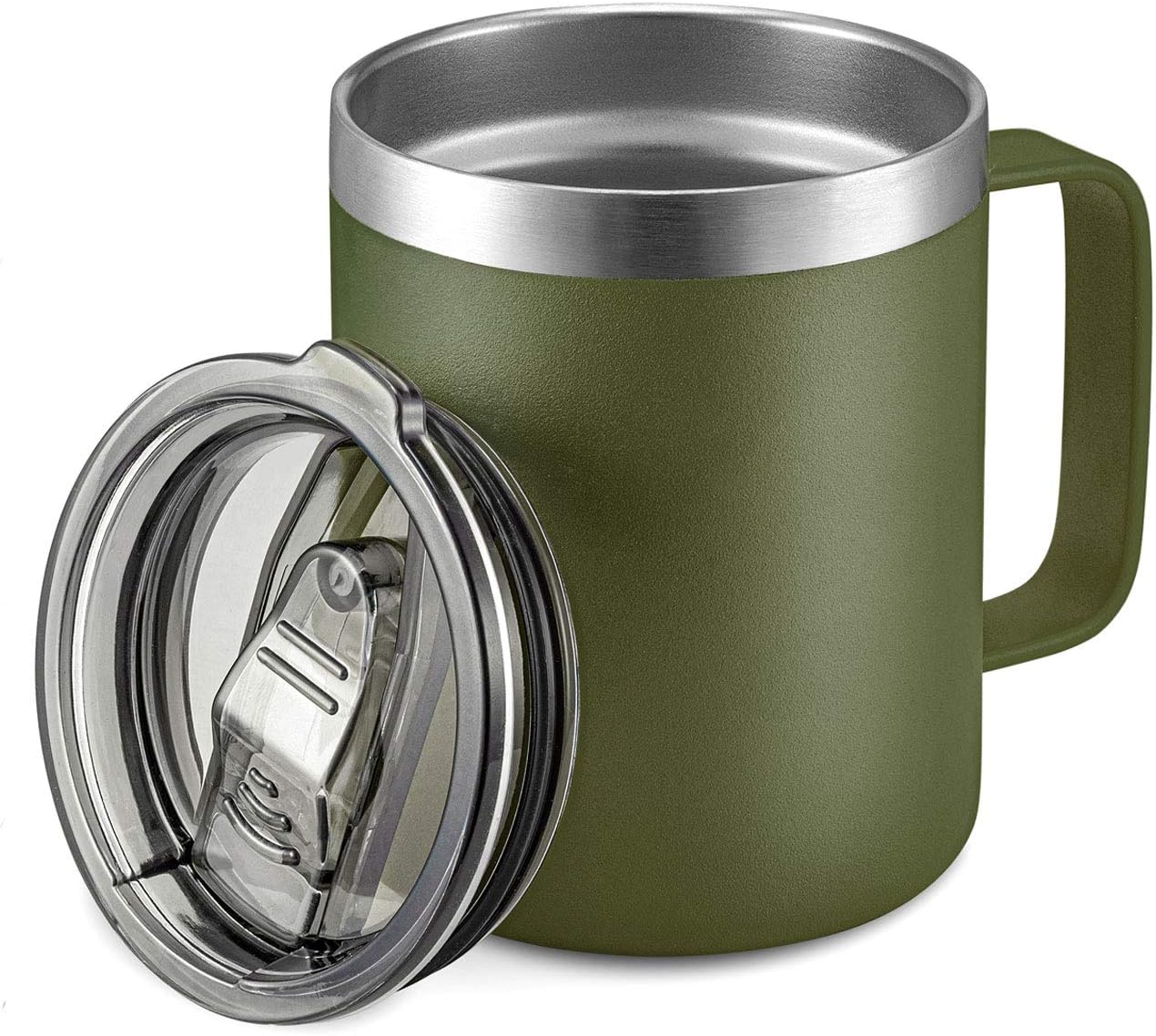 12oz Insulated Coffee Mug Cup with Handle, Stainless Steel Travel Coffee Mug with Flip Lid, Double Wall Vacuum Coffee Tumbler, Navy