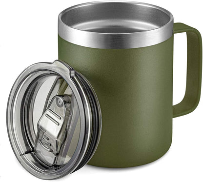 12oz Insulated Coffee Mug Cup with Handle, Stainless Steel Travel Coffee Mug with Flip Lid, Double Wall Vacuum Coffee Tumbler, Navy