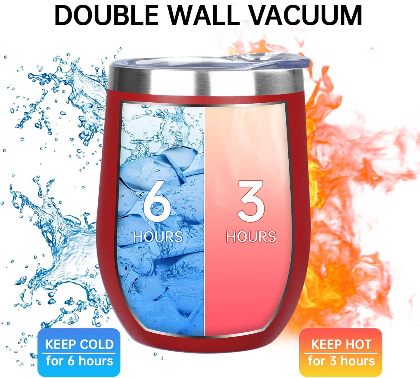MEZMUT 12 Oz Insulated Wine Tumbler with Lid Double Wall Vacuum Stainless Steel Wine Glass Coffee Mug Insulated Tumbler Cup for Champaign, Cocktail, Beer (Black, 1 Pack)