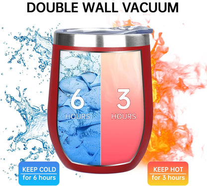 MEZMUT 12 Oz Insulated Wine Tumbler with Lid Double Wall Vacuum Stainless Steel Wine Glass Coffee Mug Insulated Tumbler Cup for Champaign, Cocktail, Beer (Black, 1 Pack)