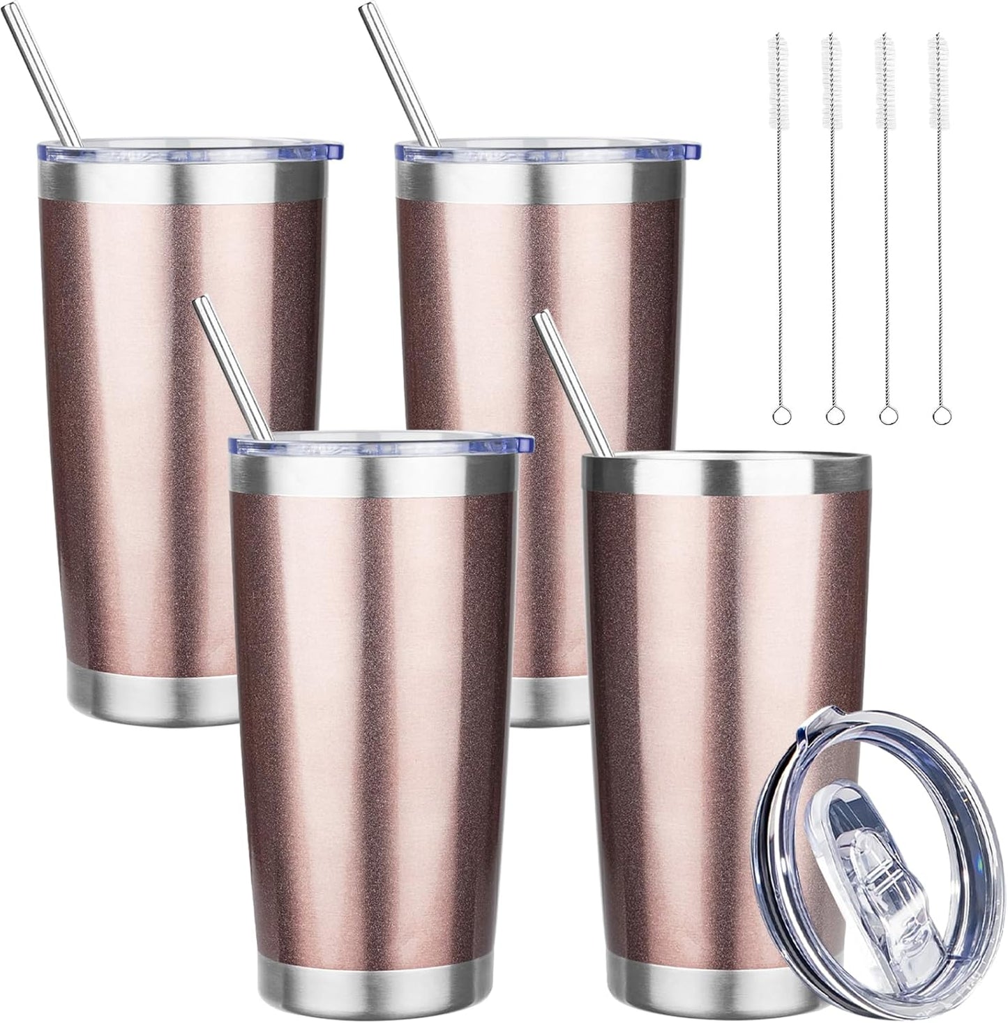 20 oz Tumbler with Lids and Straws, Stainless Steel Insulated Travel Coffee Mug, Double Wall Vacuum Insulated Tumblers, Powder Coated Coffee Tumbler for Cold & Hot Drinks (Light Purple)