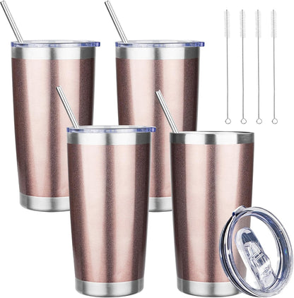 20 oz Tumbler with Lids and Straws, Stainless Steel Insulated Travel Coffee Mug, Double Wall Vacuum Insulated Tumblers, Powder Coated Coffee Tumbler for Cold & Hot Drinks (Light Purple)