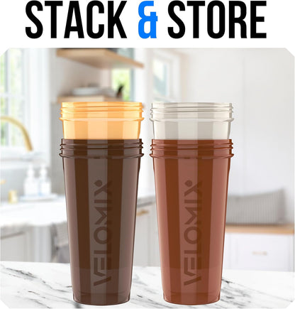 VELOMIX -4 PACK 28 Oz Protein Shaker Bottle for Protein Mixes - 4x Wire Whisk | Leak Proof Shaker Cups for Protein Shakes | Large, Stackable Protein Shaker Bottles Pack | Dishwasher Safe (Aqua Depths)