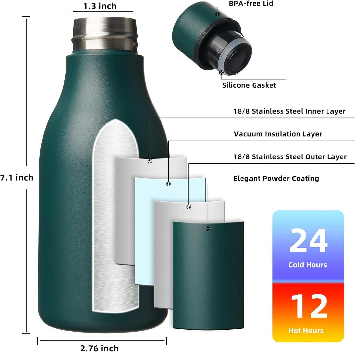 BJPKPK Insulated Water Bottles, 18 oz Stainless Steel Metal Water Bottle with Strap, BPA Free Leak Proof Jugs, Mugs, Flasks, Reusable Thermal Flasks for Sports & Travel, Black - Colors A
