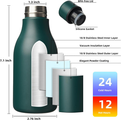 BJPKPK Insulated Water Bottles, 18 oz Stainless Steel Metal Water Bottle with Strap, BPA Free Leak Proof Jugs, Mugs, Flasks, Reusable Thermal Flasks for Sports & Travel, Black - Colors A