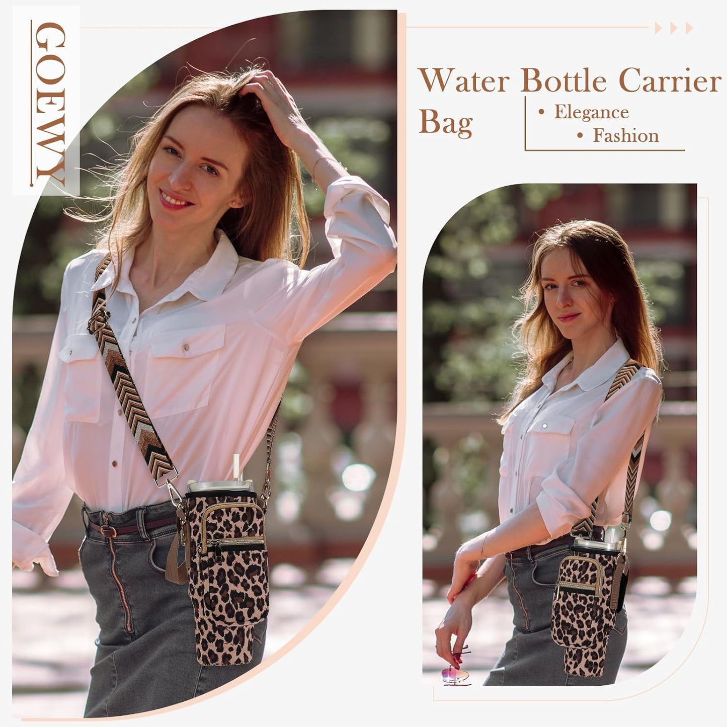 GOEWY Water Bottle Carrier Bag for Stanley 40/30 oz Tumbler with Phone Pocket Neoprene Water Bottle Holder with Shoulder & Handheld Strap Stanley Cup Accessories