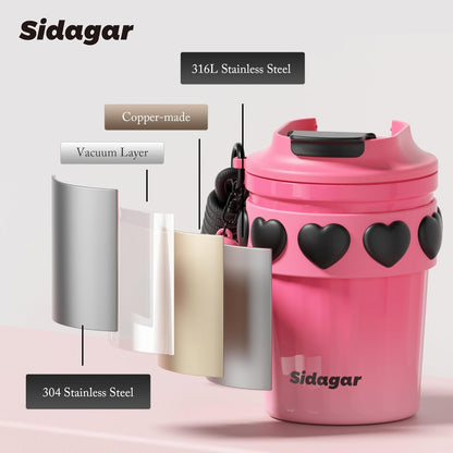 SDGA+ 12 oz Travel Coffee Mug Spill Proof Leak Proof, Stainless Steel Thermal Coffee Cup with Lid, Resuable Cup for Hot and Cold, Portable Tumbler for Women, Light Pink
