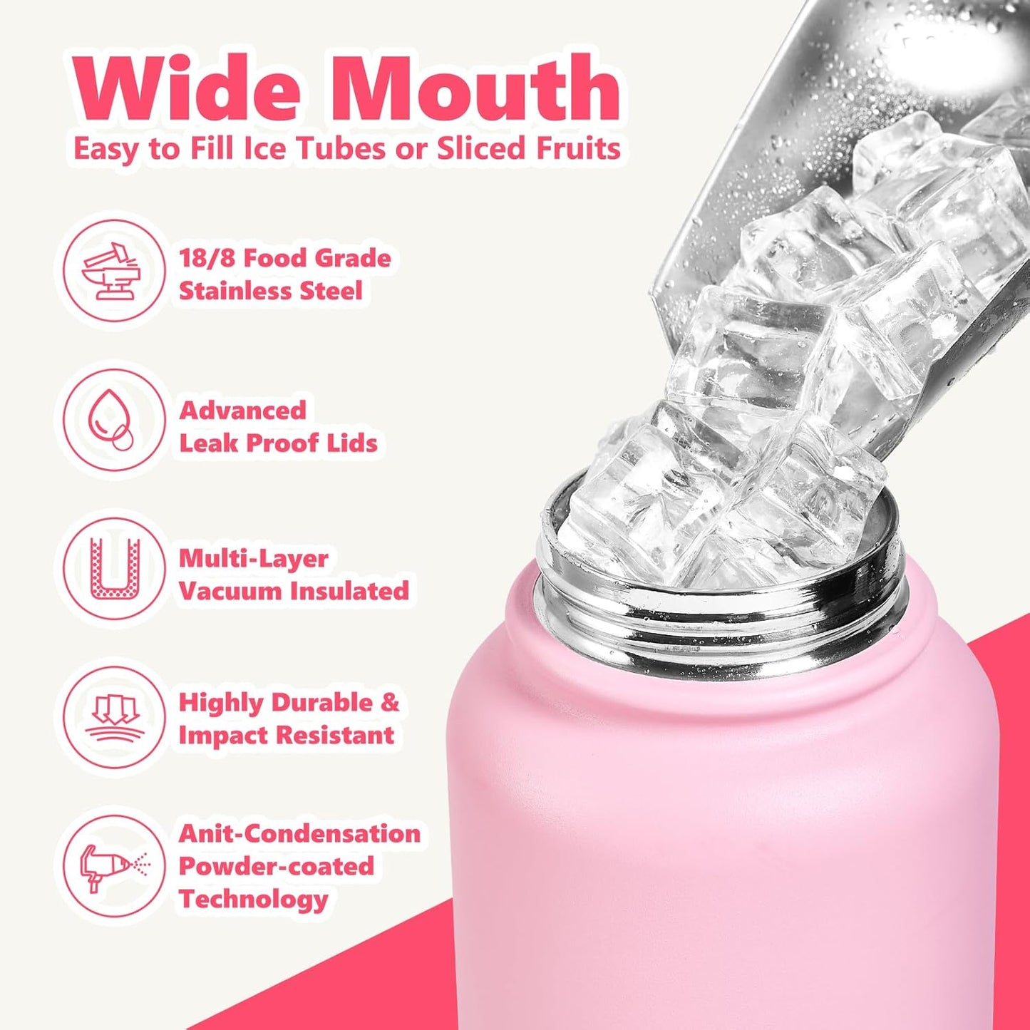 Insulated Water Bottle with Lid & Boot & Stickers, 24 oz Stainless Steel Sweat Free Bottle Keep Cold 24H, BPA-Free Sports Wide Mouth Water Bottle, BlueBlack