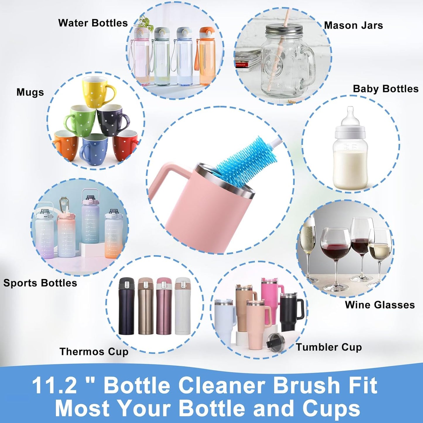 XANGNIER 5 Pcs Water Bottle Cleaner Brush Set for Owala 24oz/32oz/40oz Cup,Multifunctional Bottle Brush and Long Straw Cleaner Brush,Cleaning Kit for Owala/Stanley/Yeti Tumbler Cup Accessories