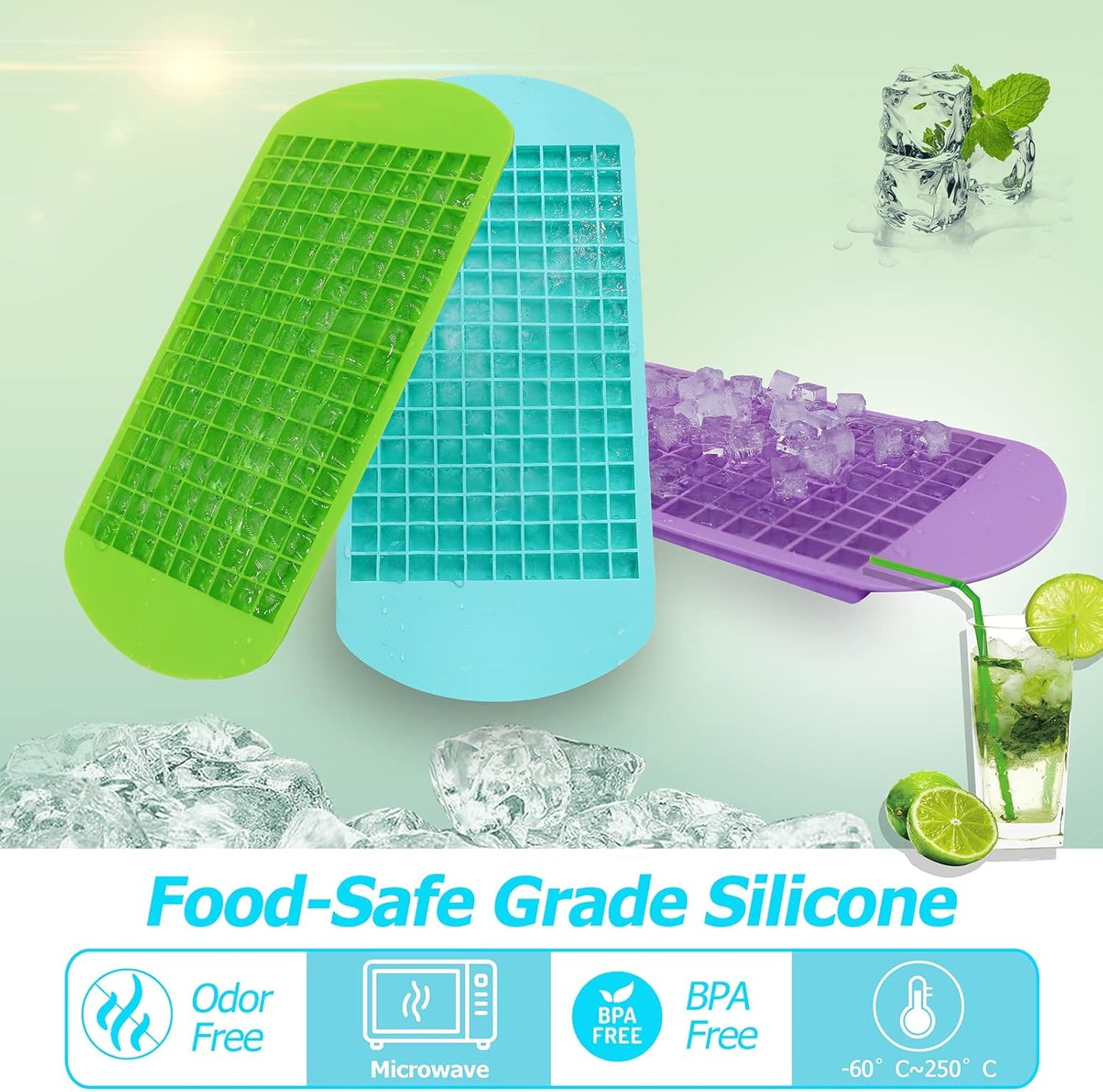 Silicone Mini Ice Cube Trays 3 Pack, 160 Crushed Ice Cube Molds Easy Release Small Ice Cube for Chilling Whiskey Cocktail, Kitchen Gadgets Stackable Ice Trays, Specialty Accessories Tool for Freezer