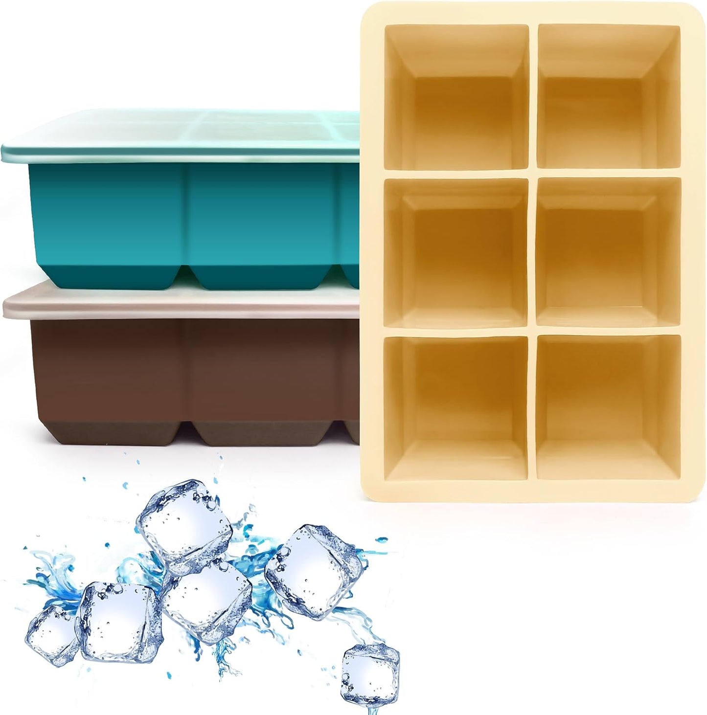 Excnorm Silicone Ice Cube Trays 3 Pack - Large Size Silicone Ice Cube Molds with Leak Proof Removable Lid Square Ice Cube Tray And BPA Free for Cocktail,Whiskey, Stackable Flexible Ice