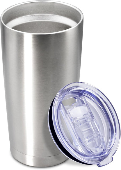 20 oz Tumbler Coffee Travel Tumblers Bulk with Lid Stainless Steel Double Wall Vacuum Insulated Mug Powder Coated Cups fit Car Cupholder for Hot and Cold - Stainless Steel, 4Pack