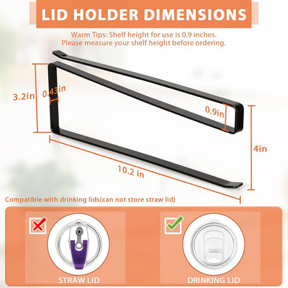 Tumbler Lid Organizer, Horizontal Tumbler Lid Storage Hook Up to 10 Lids, Space Saving Cup Lid Holders Under Cabinet Tumbler Lid Hook for Kitchen Organizer and Storage,Hanging Paper Towel Rack Hanger