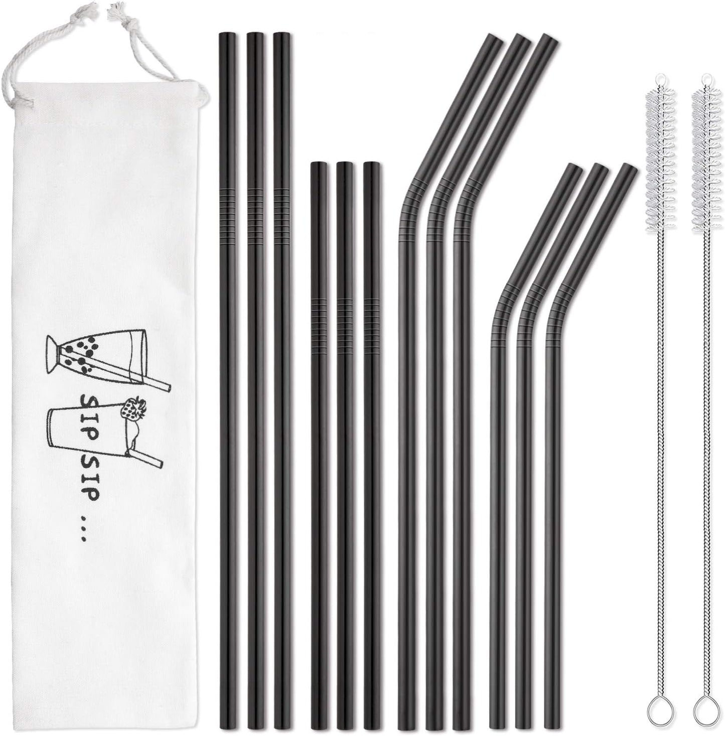 Hiware 12-Pack Reusable Stainless Steel Metal Straws with Case - Long Drinking Straws for 30 oz and 20 oz Tumblers Dishwasher Safe - 2 Cleaning Brushes Included
