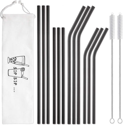 Hiware 12-Pack Reusable Stainless Steel Metal Straws with Case - Long Drinking Straws for 30 oz and 20 oz Tumblers Dishwasher Safe - 2 Cleaning Brushes Included