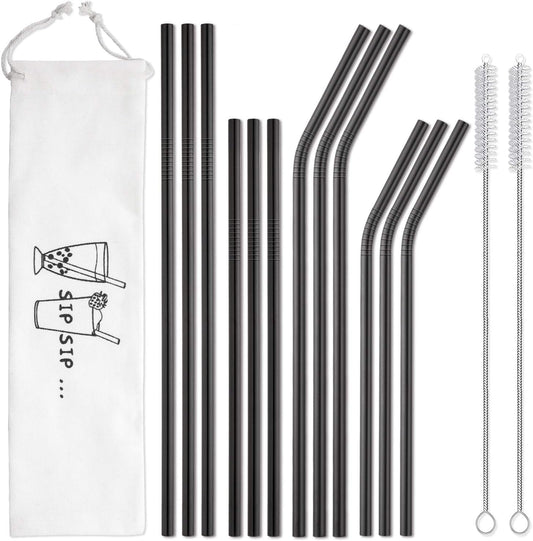 Hiware 12-Pack Reusable Stainless Steel Metal Straws with Case - Long Drinking Straws for 30 oz and 20 oz Tumblers Dishwasher Safe - 2 Cleaning Brushes Included