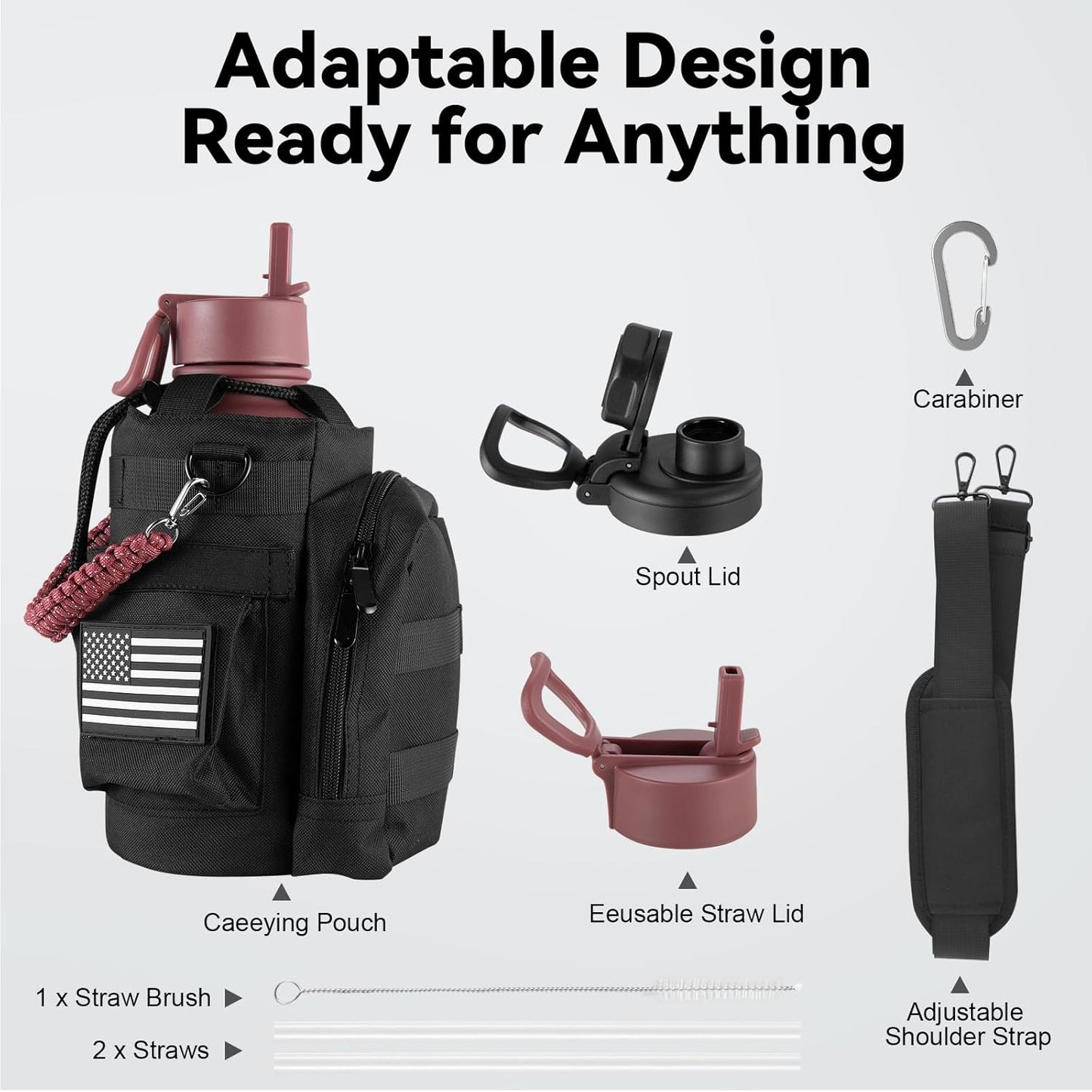 KXIAOCHEN Insulated Water Bottle With Strap, Cold For 48 Hrs Leak Proof, Triple Wall Stainless Steel Sports Water Bottle With Straw And Spout Lid For Gym Hiking Travel