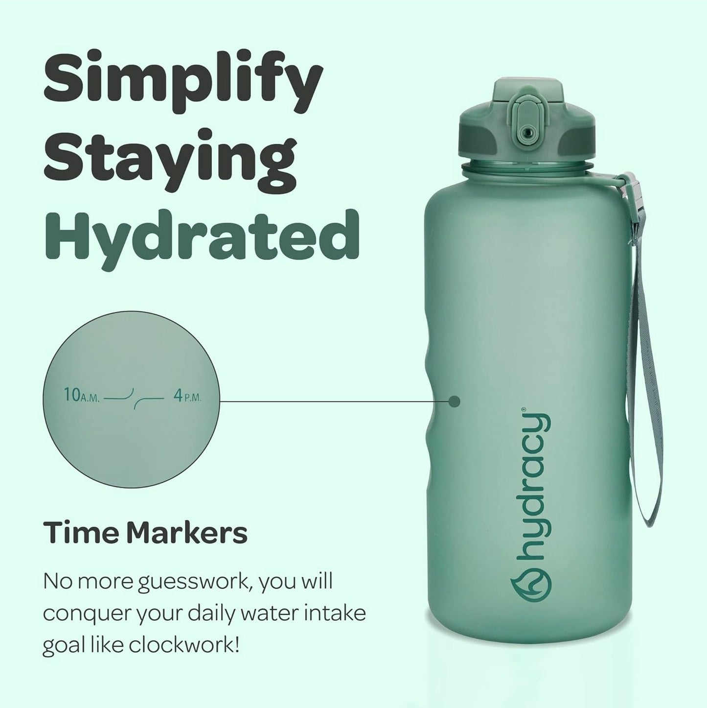 Hydracy Water Bottle with Time Marker -Large BPA Free Water Bottle & No Sweat Sleeve -Leak Proof Gym Bottle with Times to Drink - Ideal for Fitness Sports & Outdoors