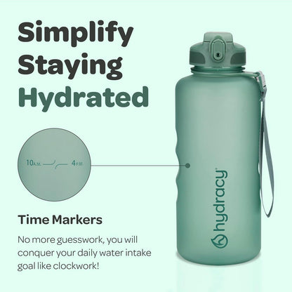 Hydracy Water Bottle with Time Marker -Large BPA Free Water Bottle & No Sweat Sleeve -Leak Proof Gym Bottle with Times to Drink - Ideal for Fitness Sports & Outdoors