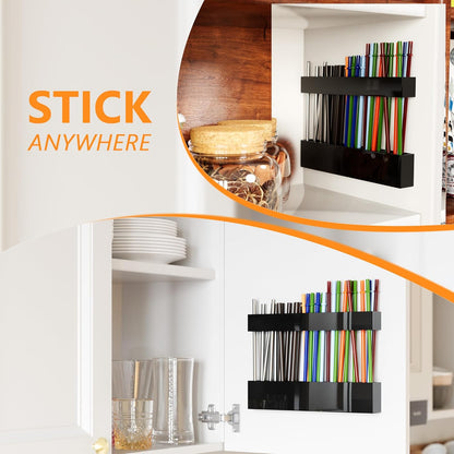 Acrylic Straw Holder for Cabinet Door, Reusable Tumbler Straw Organizer Storage inside Cabinet, Kitchen Accessories for Utensil, Ultra Sticky Adhesive Mounted, Black