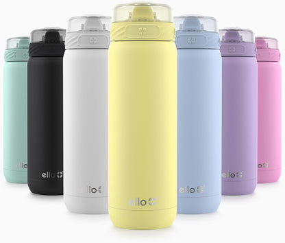 Ello Cooper 22oz Stainless Steel Water Bottle with Straw and Carry Handle, Double Walled and Vacuum Insulated Metal, Leak Proof Locking Lid with Soft Silicone Spout, Reusable, BPA Free, Lilac