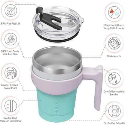 BJPKPK Tumbler With Handle And Straw Lid 40 oz Stainless Steel Insulated Coffee Tumbler Cups For Home, Office or Car,Turquoise