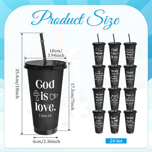 Cinrobiye 24 Pcs Jesus Loves You Tumblers Bulk, 24 oz Christian Plastic Cups with Lids and Straws, Reusable Religious Gift Cups for VBS, Sunday School, Church Events, Bible Study Party Favors