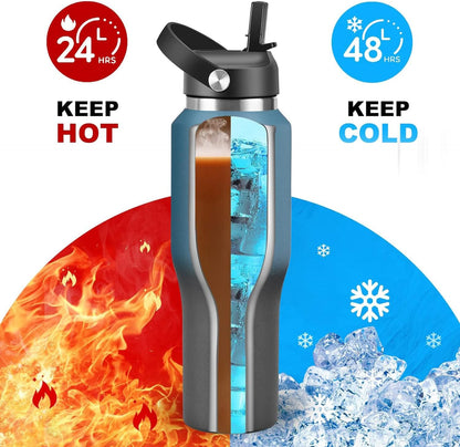 SENDESTAR 40oz Water Bottle Wide Mouth Stainless Steel Vacuum Insulated Double Wall with Straw Lids Fit in Any Car Cup Holder