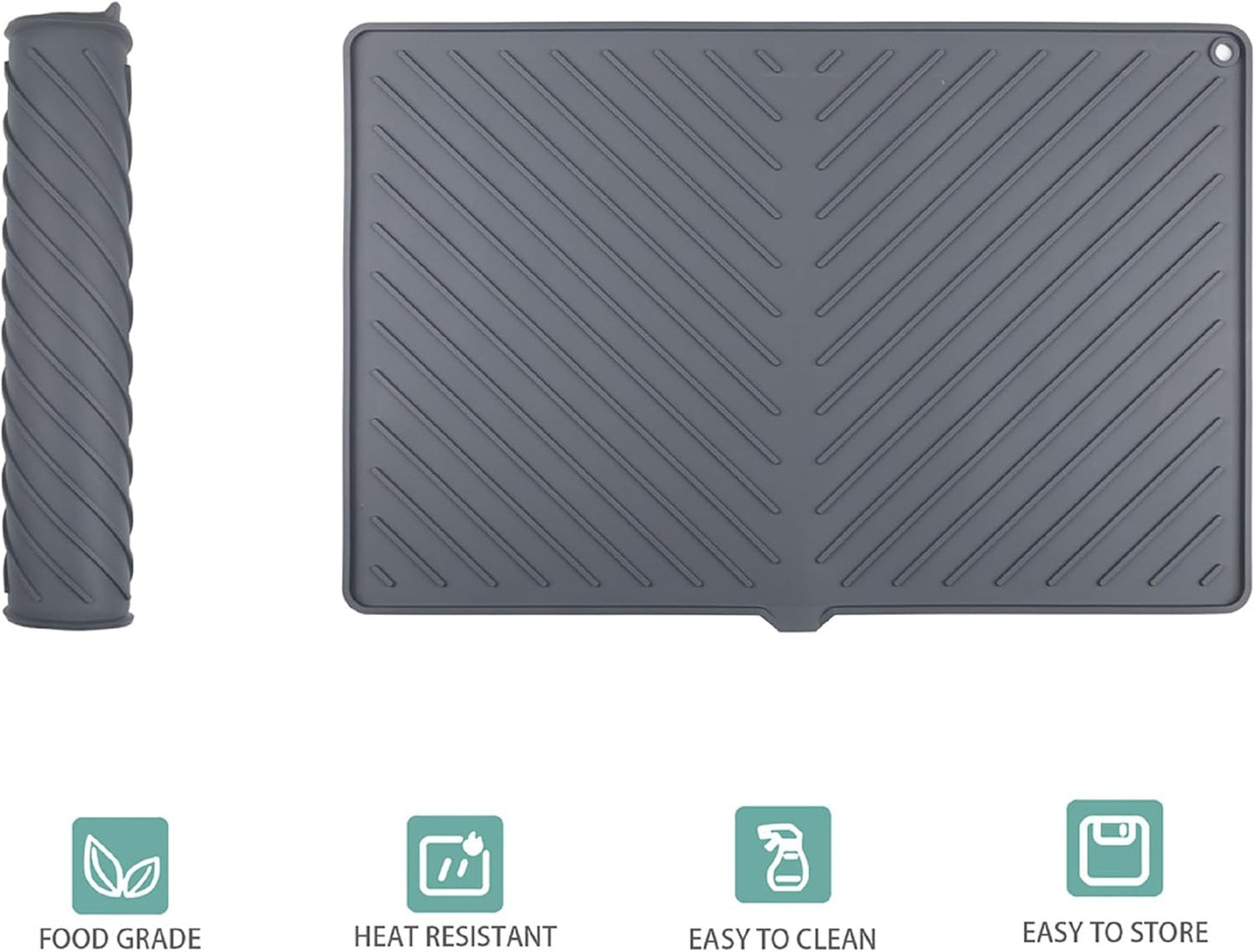 Dish Drying Mat, Silicone Dish Drying Mat for Kitchen Counter, Dish Drainboard Mat with Built-in Drain, Non-silp, Heat Resistant, Dishwasher Safe (Black, 14.6"x10.3")