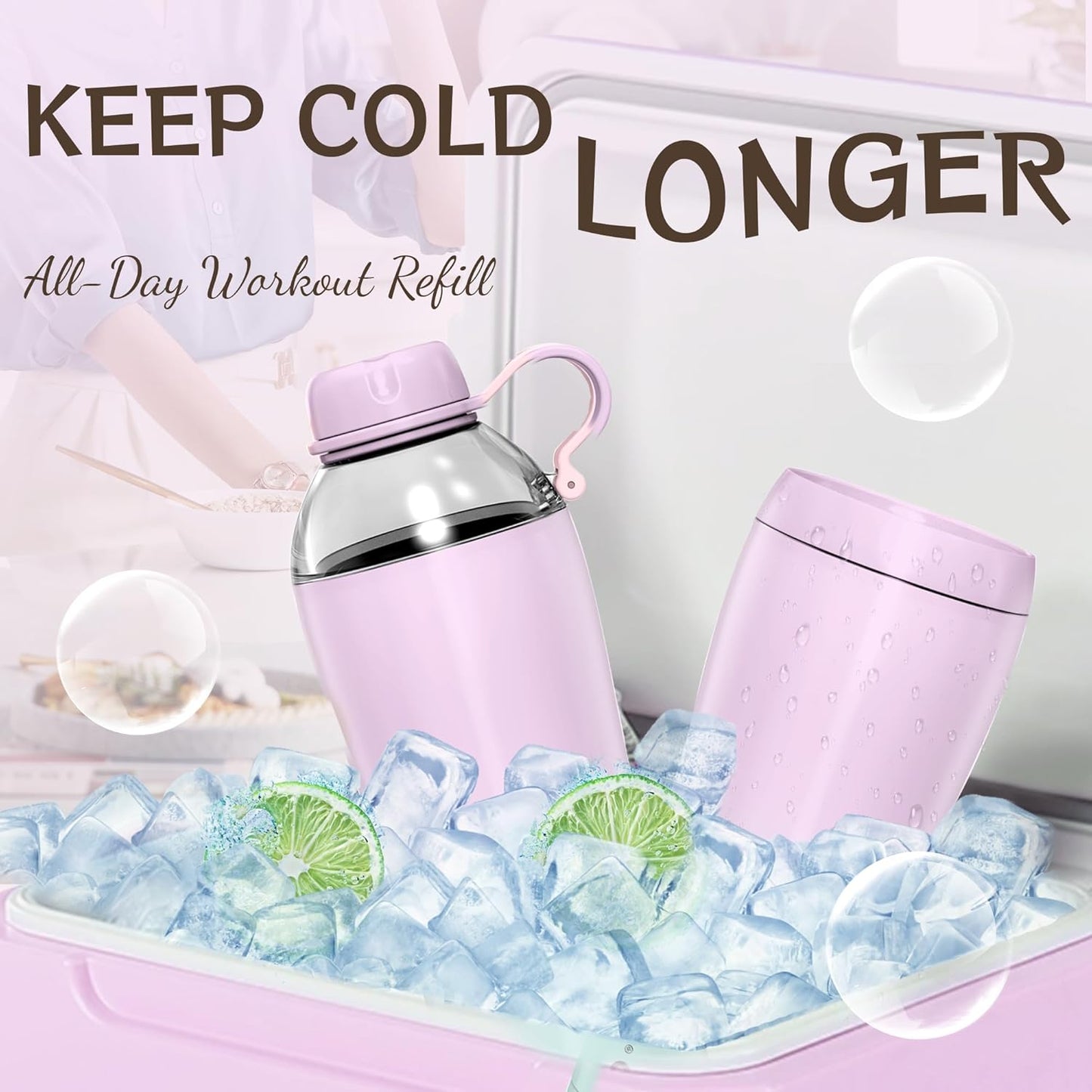 Allcho Insulated Water Bottle for Women, 18oz Stainless Steel Leak Proof Tumbler with 2 Lids, BPA-Free Tritan Chug & Straw Lid, Double Wall Vacuum Flask