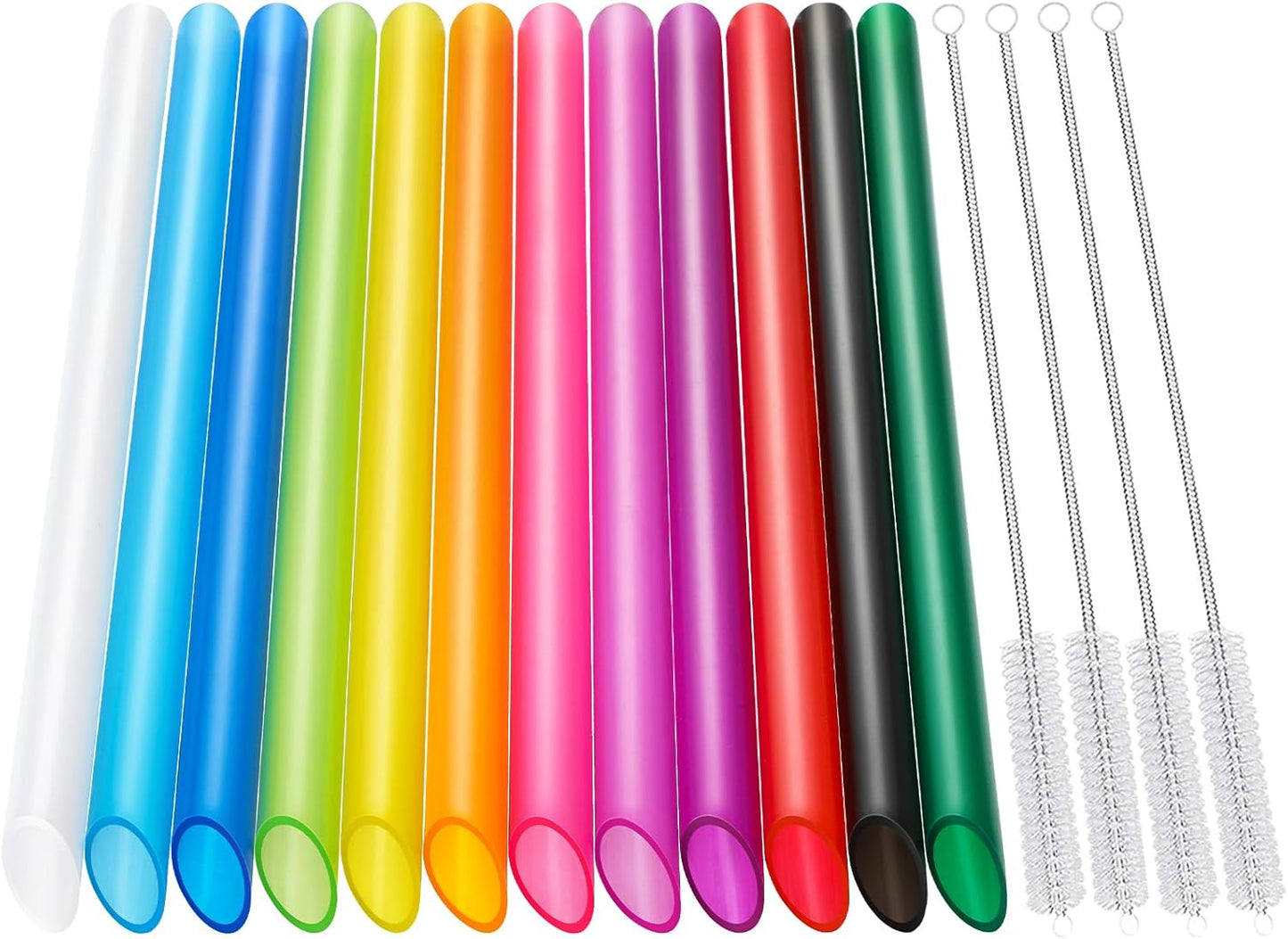 [Angled Tips] 8 Pcs Reusable Jumbo Wide Boba Straws & Smoothie Straws, Multi Colors Reusable Straw, BPA FREE Food-Grade Tritan Plastic Straw for Bubble Tea(Tapioca Boba Pearls) Milkshakes w/ 2 Brushes