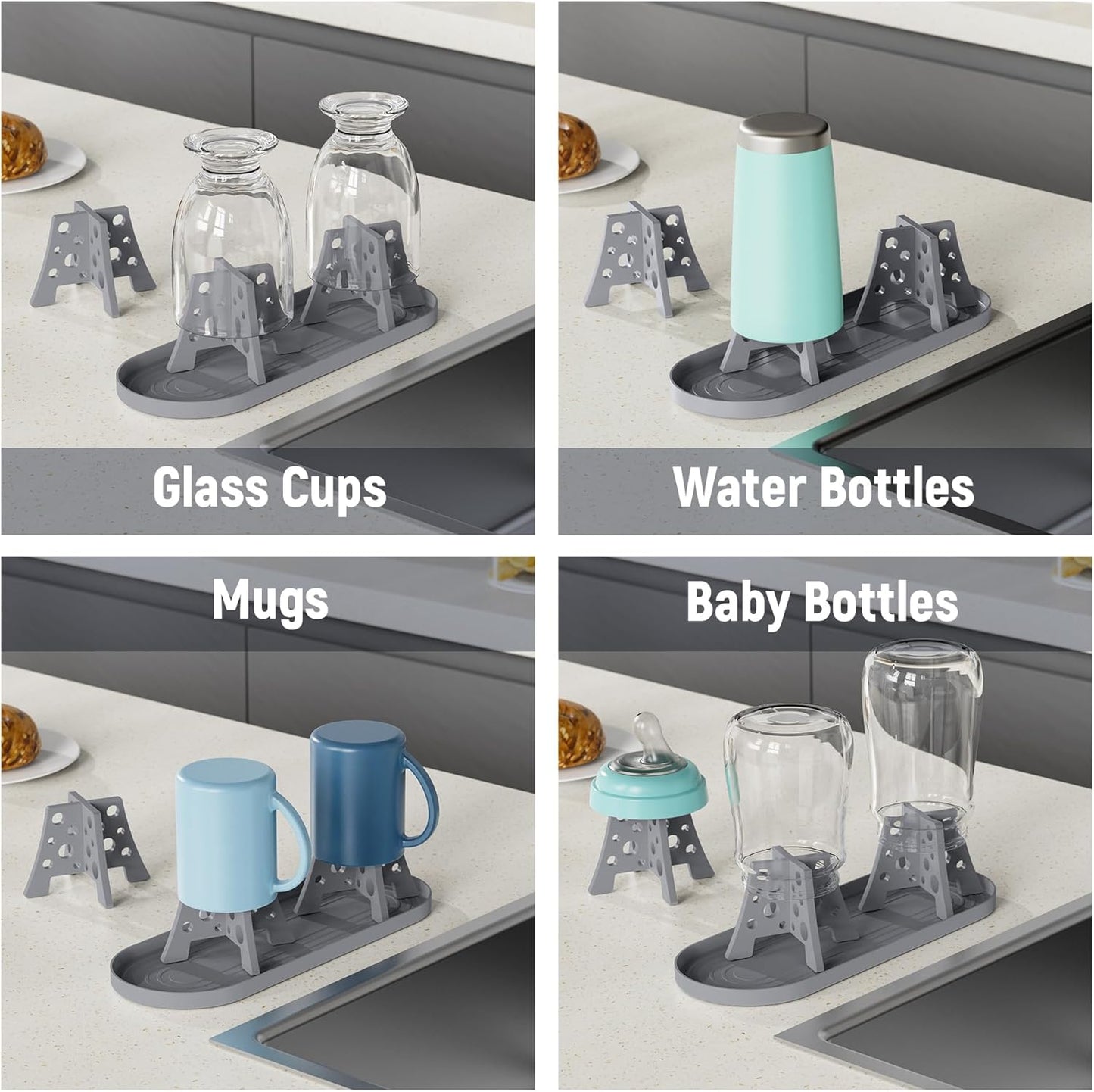 NiHome Silicone Water Bottle Drying Racks Set of 3 with Drip Tray,Cheese Style for Faster Drying,Bottle Dryer Racks Fit for Stanley YETI Cups Owala Sports Bottle Baby Bottle Thermoses Mugs