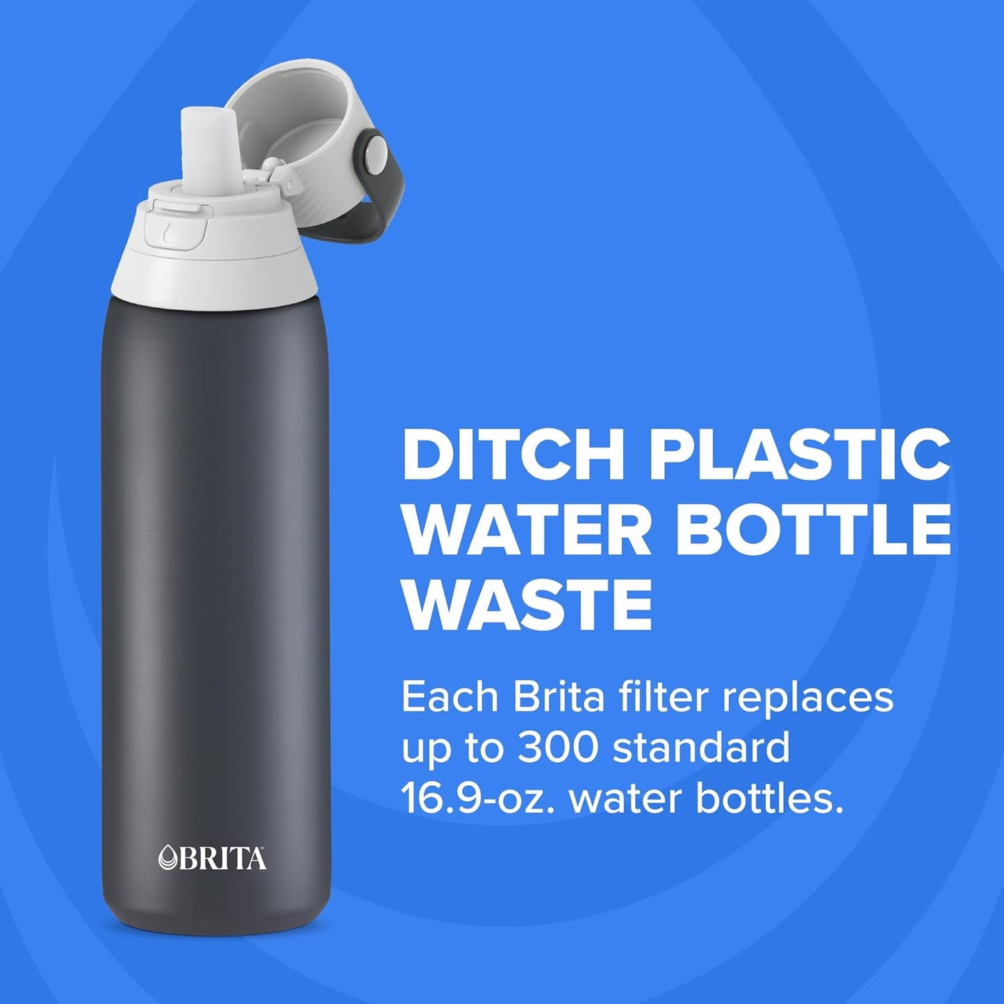 Brita Stainless Steel Premium Filtering Water Bottle, BPA-Free, Reusable, Insulated, Replaces 300 Plastic Water Bottles, Filter Lasts 2 Months or 40 Gallons, Includes 1 Filter, Glacier - 20 oz