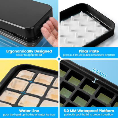 Ice Cube Tray with Lid and Bin, PHINOX 56 pcs Ice Trays for Freezer, Ice Cube Trays for Freezer with 2 trays, Container, Lid & Ice Scoop, BPA Free