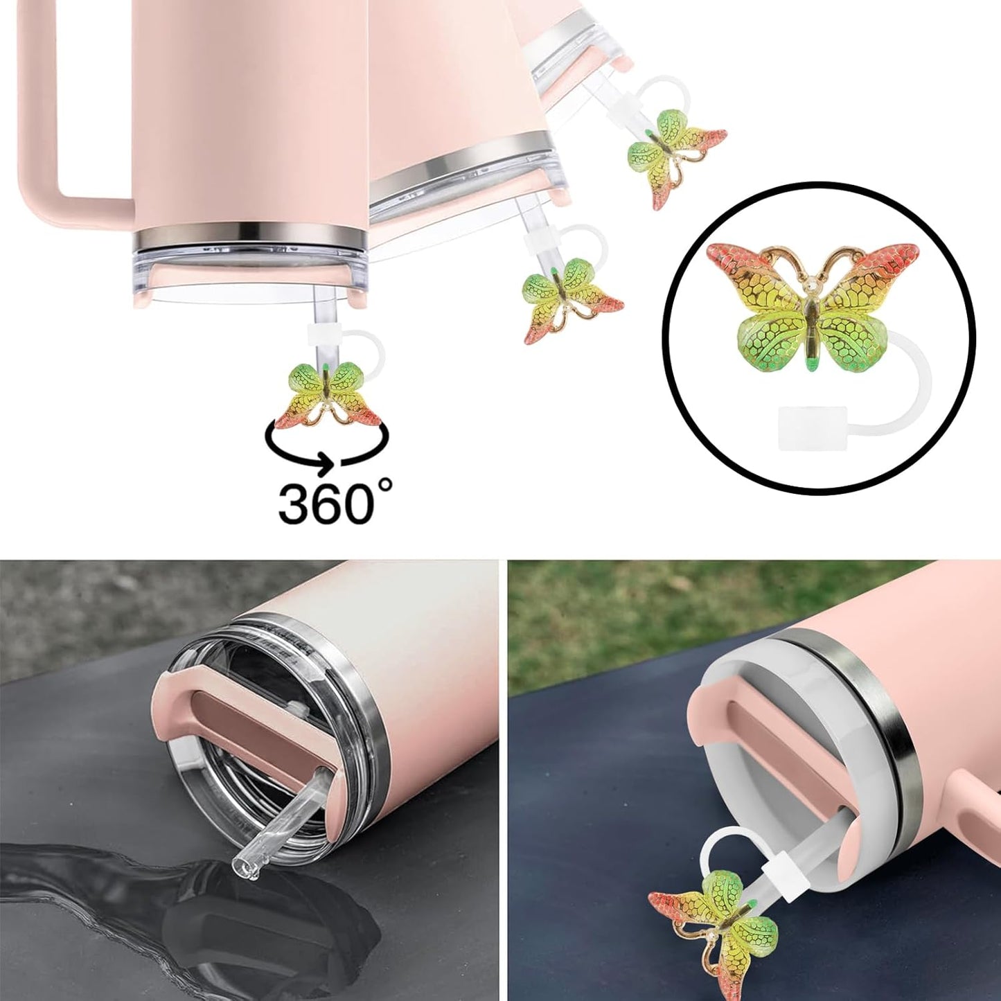 Cute Straw Cover Cap for Stanley Cup Accessories,Bling Straw Toppers for Stanley Tumbler 40&30 oz,Reusable Straws Tips Protectors Compatible with 10mm Straws