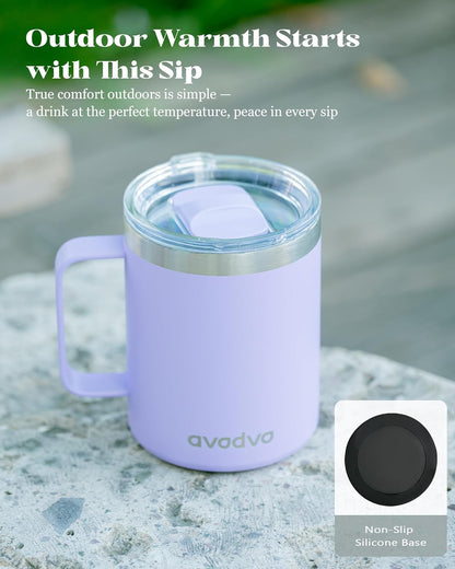 12oz Insulated Coffee Mug with Lid – Includes Two Lids, Stainless Steel Coffee Travel Mug with Handle, Double Wall Vacuum Insulated Camping Mug for Home, Office & Outdoor, Navy Blue