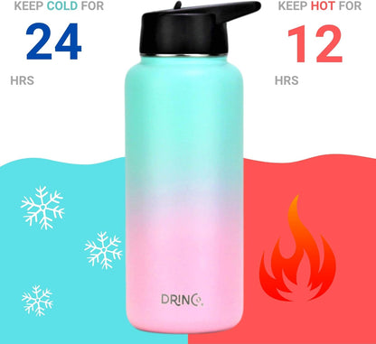 Drinco Stainless Steel Water Bottle Spout Lid Vacuum Insulated Double Wall Water Bottle Wide Mouth (40oz 32oz 22oz 18oz 14oz) Leak Proof Keep Cold Sport Camping Hiking (22 oz, 22oz Black)