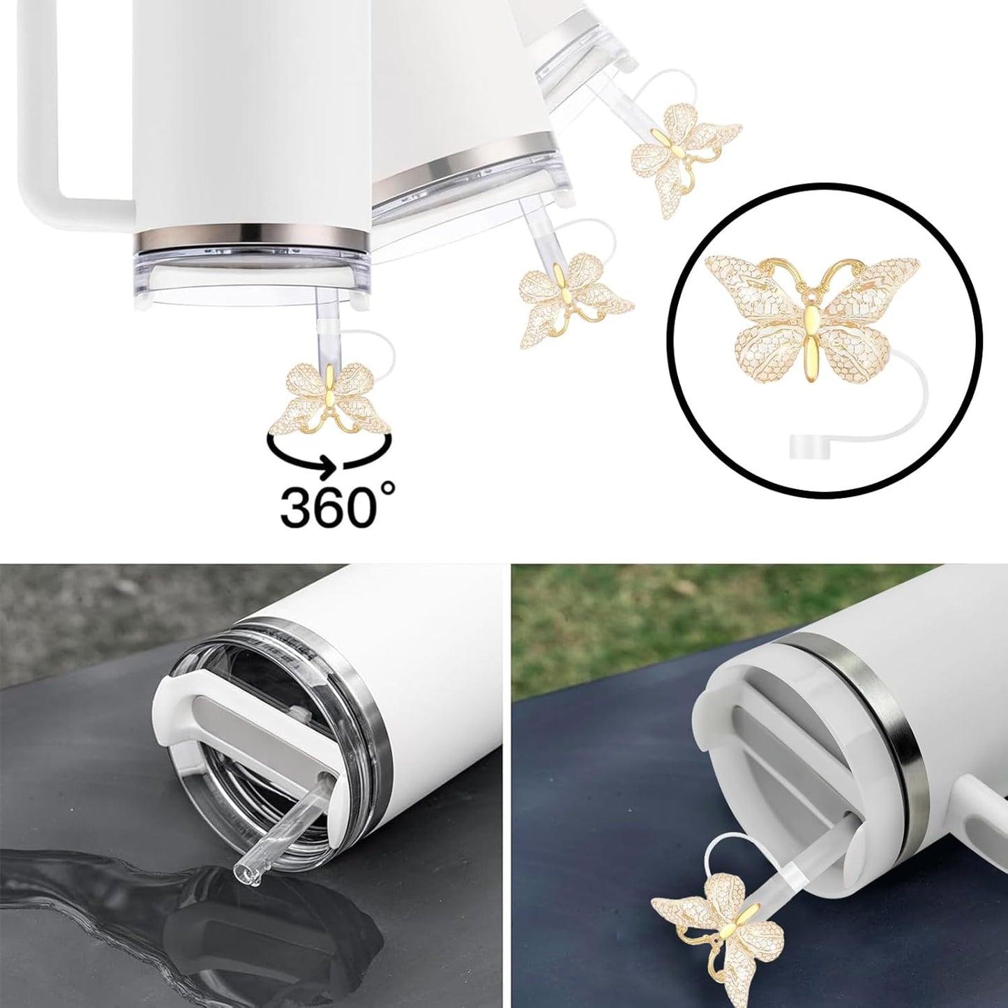 Cute Straw Cover Cap for Stanley Cup Accessories,Bling Straw Toppers for Stanley Tumbler 40&30 oz,Reusable Straws Tips Protectors Compatible with 10mm Straws