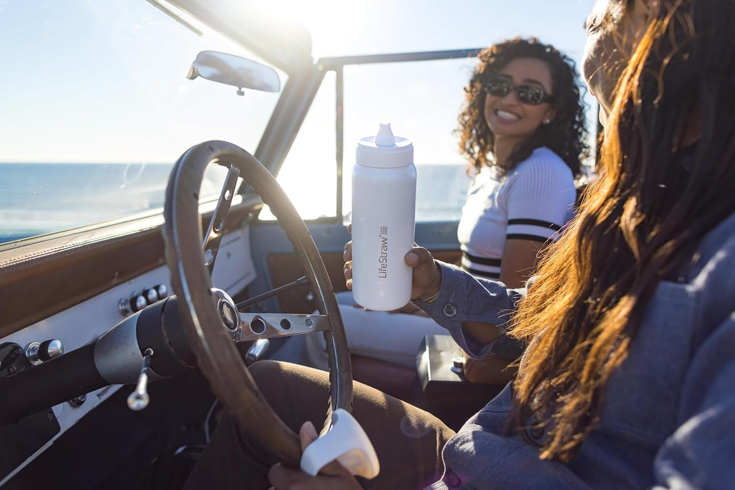 LifeStraw Go Series — Insulated Stainless Steel Water Filter Bottle for Travel and Everyday Use Removes Bacteria, Parasites and Microplastics, Improves Taste, 1L Aegan Sea