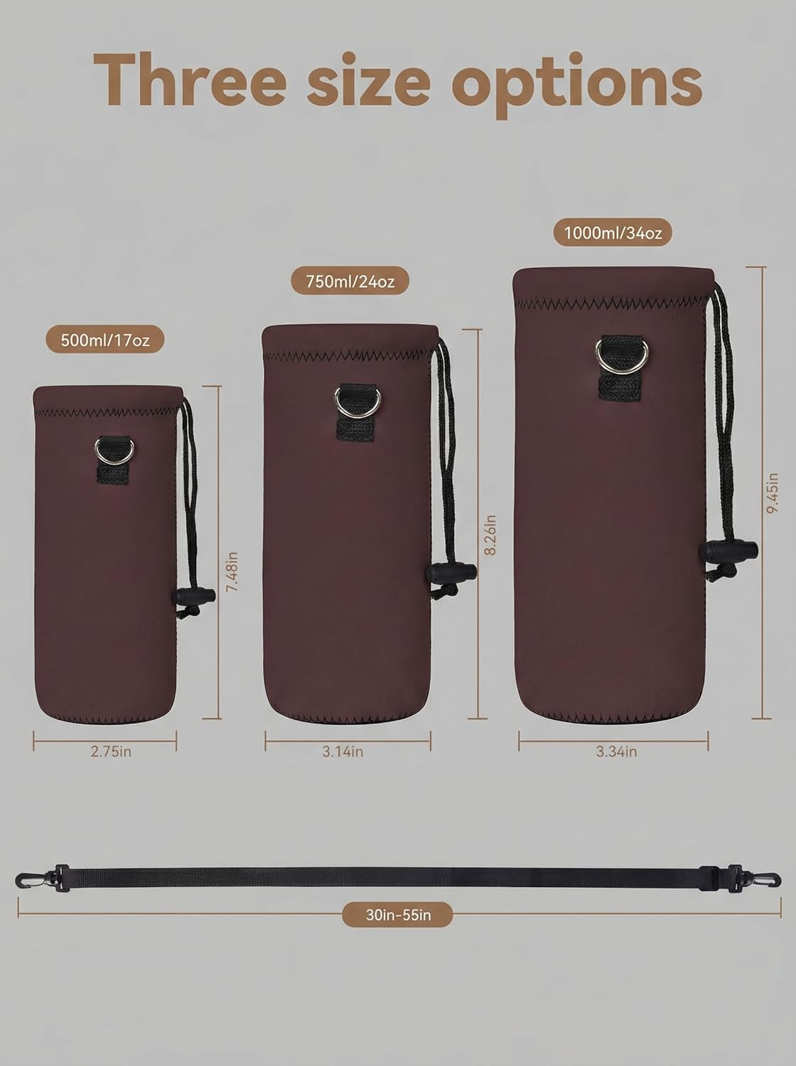 AUPET Water Bottle Sling Bag Carrier Crossbody Sleeve,Insulated Neoprene Bottle Case Holder Pouch Cover 500ML/17oz with Shoulder Strap for Walking Women Men