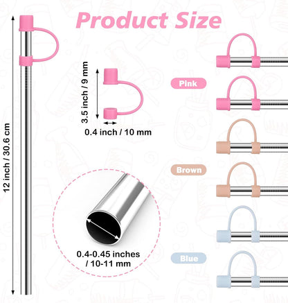 Jetstop 6 Straws with Cover for Stanley Tumbler, Reusable Stainless Steel Straws with Silicone Stoppers, Perfect for Stanley 40 oz Accessories (12 Inch 3 Straight and 3 Bent Straws Fit 40 oz)