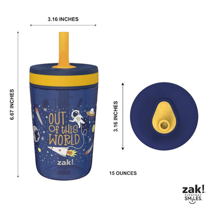 Zak Designs 15oz Bluey Kelso Tumbler Set, Leak-Proof Screw-On Lid with Straw Made of Durable Plastic and Silicone, Perfect Bundle for Kids, 2 Count (Pack of 1) - Colors A