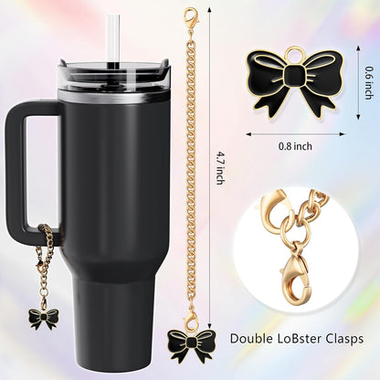Compatible with Stanley Cup Accessories - 3Pcs 10mm Bow Straw Topper Compatible with Stanley Cup Straw Cover Cap, 2pcs Pink Bow Charms for Stanley 30&40 Oz Tumbler with Handle