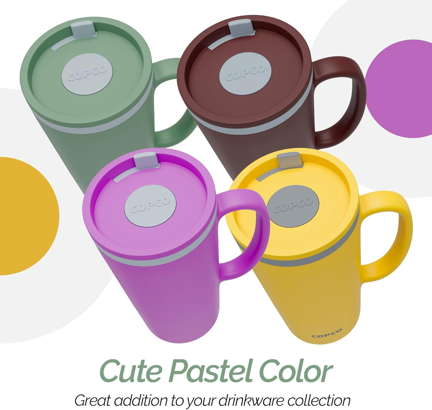 Copco Cone Desk Mug, 16 oz (Set of 4) - Double Wall Insulated Mugs with Handle, Reusable Plastic Tumblers with Twist-Off Spill Resistant Lid, BPA-Free, Microwave & Dishwasher Safe (Assorted Colors)