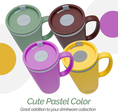 Copco Cone Desk Mug, 16 oz (Set of 4) - Double Wall Insulated Mugs with Handle, Reusable Plastic Tumblers with Twist-Off Spill Resistant Lid, BPA-Free, Microwave & Dishwasher Safe (Assorted Colors)