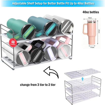 YAN & HIN Expandable Water Bottle Organizer for Cabinet, 3 Tier Tumbler Organizer, Adjustable Bottle Holder, Kitchen Pantry Storage Rack