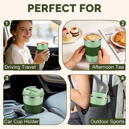 MOMSIV 12oz Travel Mug, Insulated Coffee Cup with Leakproof Lid, Travel Coffee Mug Vacuum Stainless Steel Double Walled Reusable Coffee Cup for Hot and Cold Water Coffee