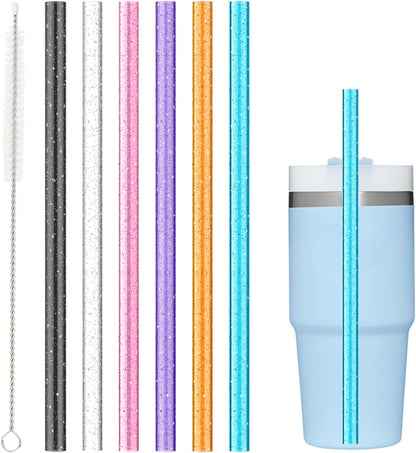 Replacement Straw Compatible with Stanley 40 oz 30 oz Cup Tumbler, 6 Pack Reusable Straw with Cleaning Brush, Plastic, Clear